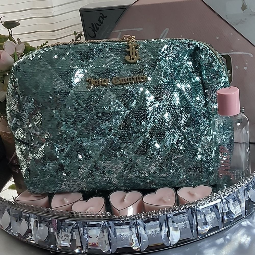 Juicy Couture Cosmetic Travel Bag with Juicy stamped cosmetic bottle NWT